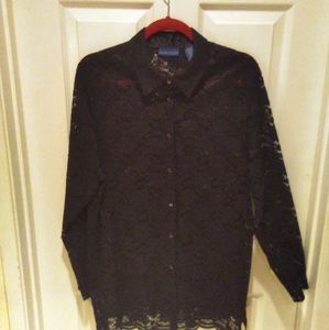 Karen Scott Black Lace Button Down, Size XL